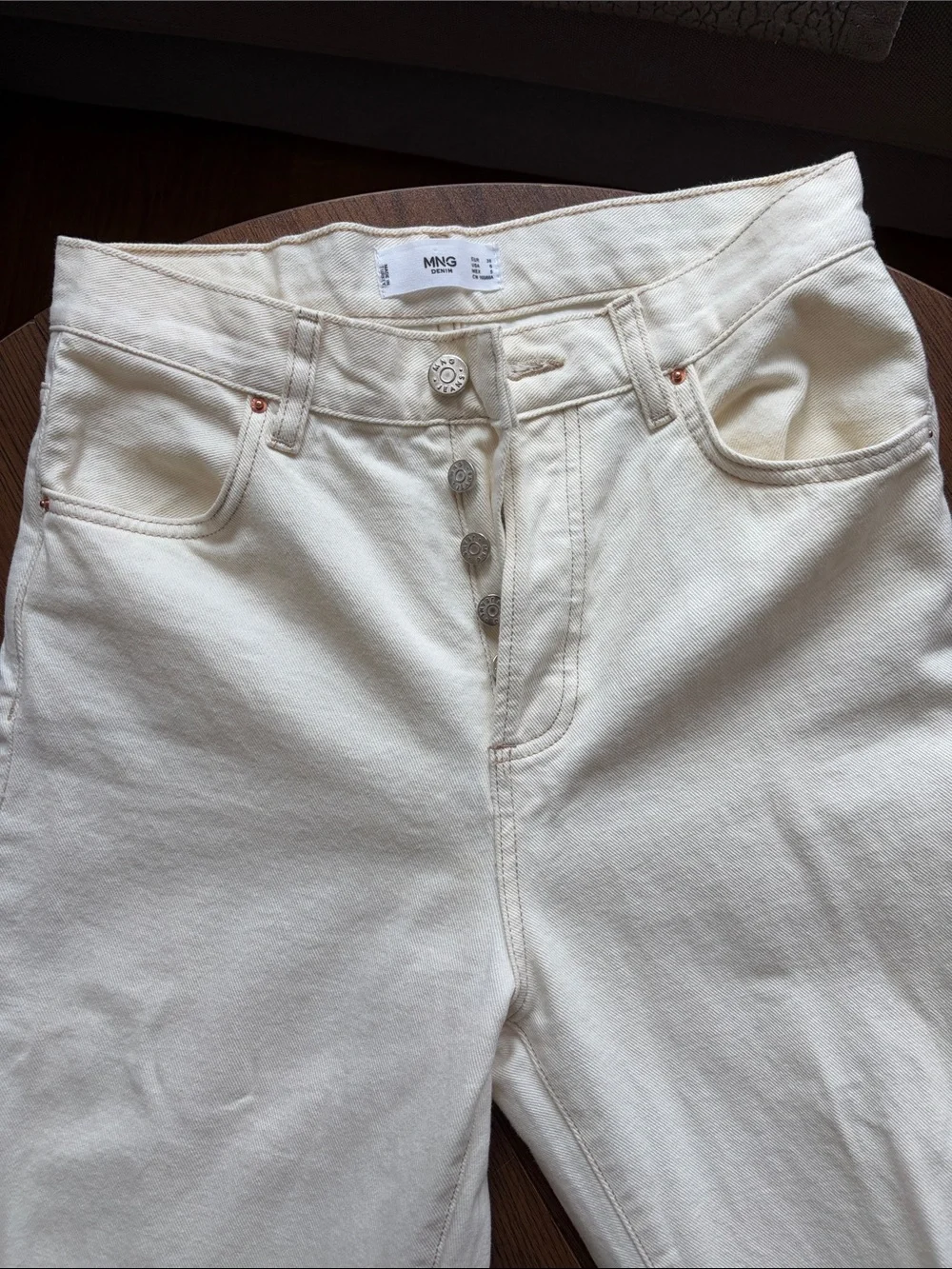 Mango Cream High-Rise Button-Fly Jeans